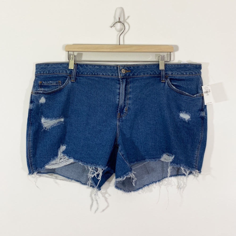 Old Navy NWT 20 Plus Blue Mid Rise‎ Jean Denim Shorts Raw Hem Stretch